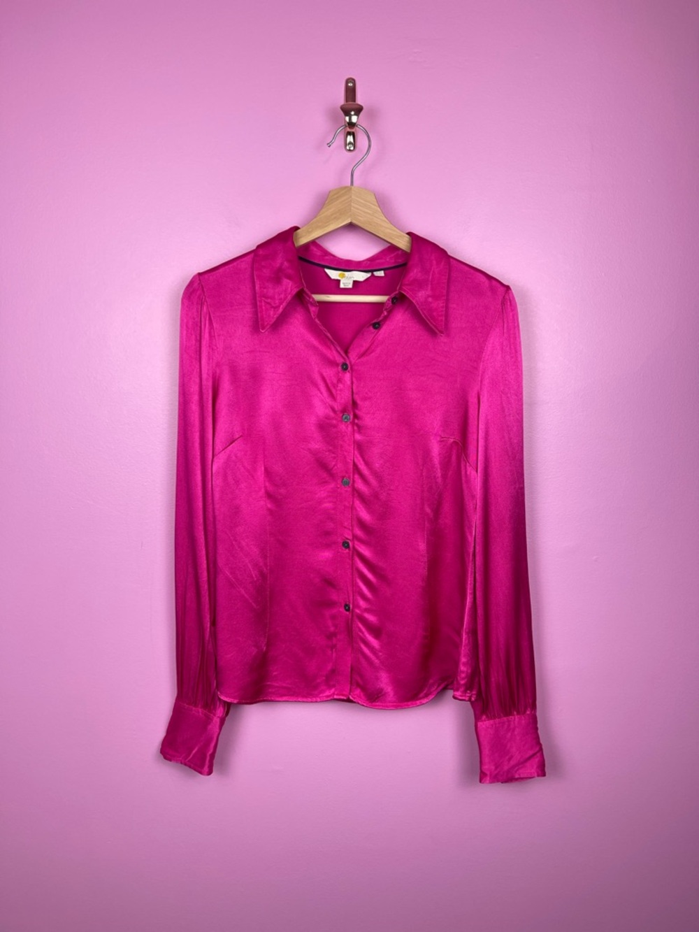 Boden Saskia Satin Shirt Vibrant Pink‎ Button Down Long Sleeve Women’s 6 US - Picture 2 of 13
